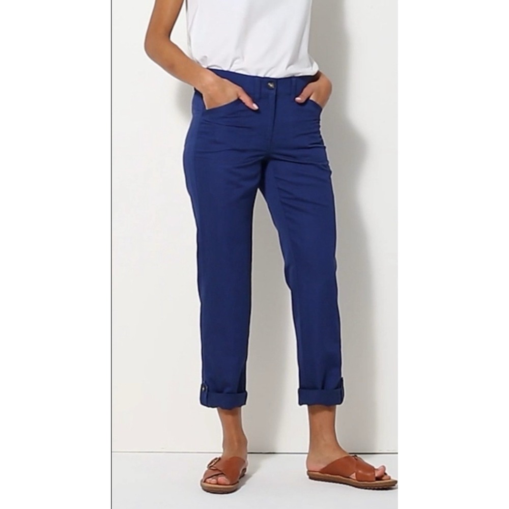 J. Jill Women's Pants Linen Cotton Blend Ink Blue Roll Tab Cuff Size 2X Plus NWT